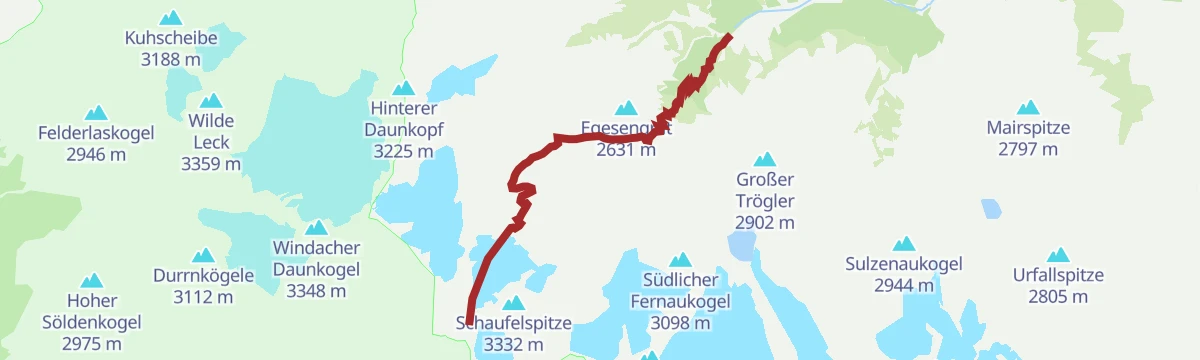 Route map: Mutterbergalm - Dresdner Hütte - Eissee - Bergstation Eisgrat - Jochdohle TOP OF TYROL